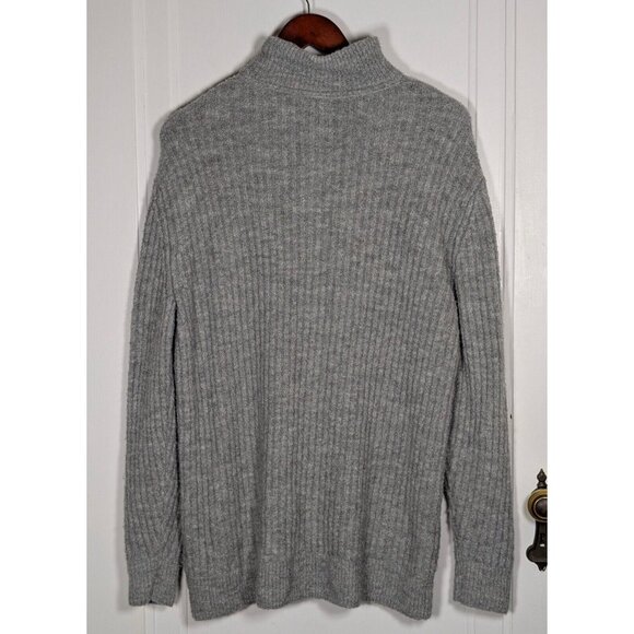 LL Bean Women’s Large Cozy Cloud 1/4 Zip Gray Nylon Wool Blend Knit Sweater - Picture 2 of 4